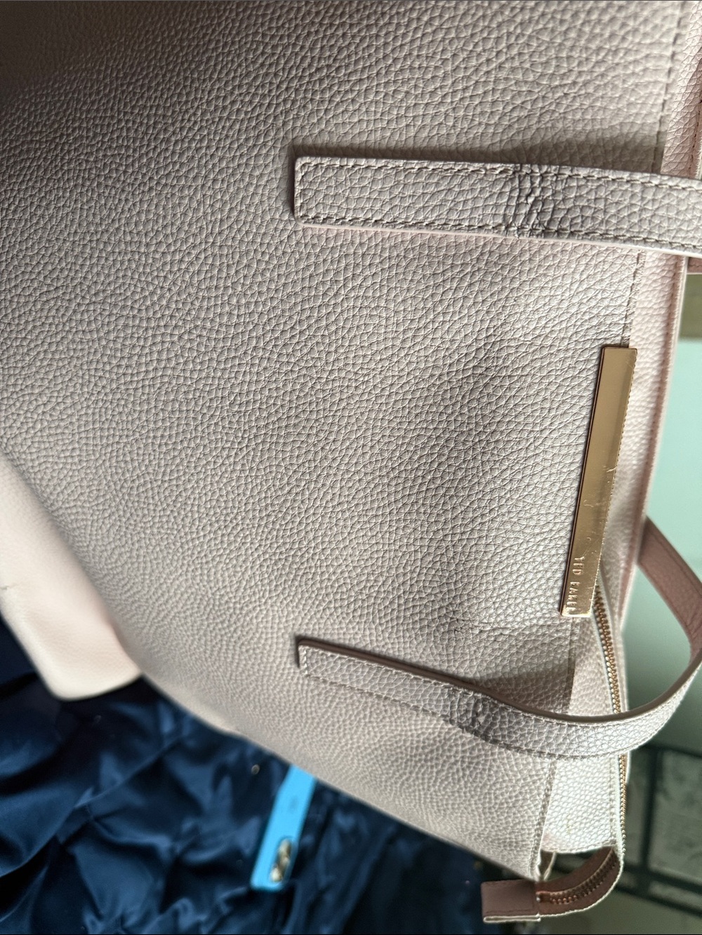 Ted Baker Pale Pink Pebbled Leather Tote with Gold Bar